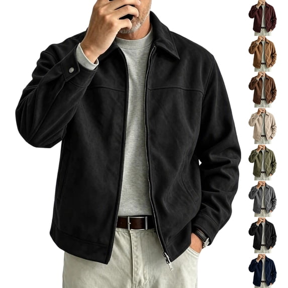 Zip-Up Jacket for Men Solid Color Lightweight Long Sleeve Casual Coat With Poacket for Daily Casual Wear