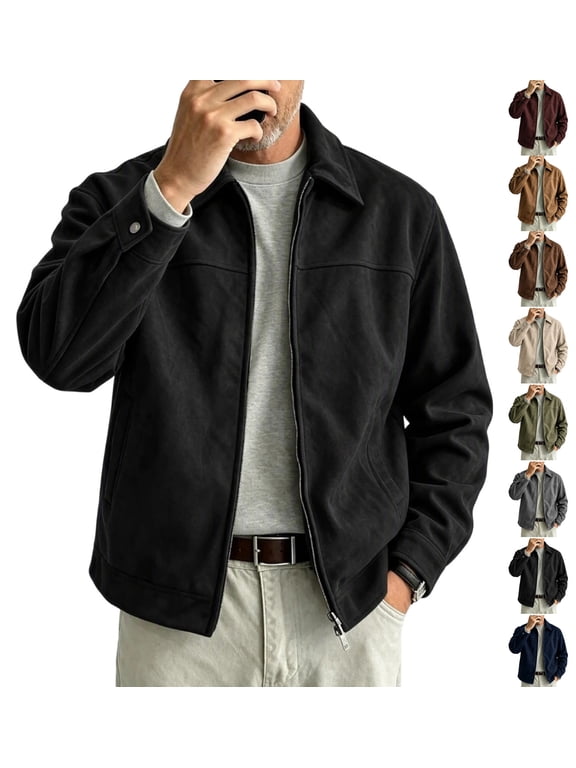 Zip-Up Jacket for Men Solid Color Lightweight Long Sleeve Casual Coat With Poacket for Daily Casual Wear