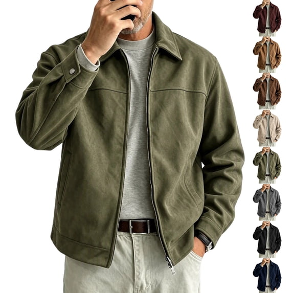Zip-Up Jacket for Men Solid Color Lightweight Long Sleeve Casual Coat With Poacket for Daily Casual Wear