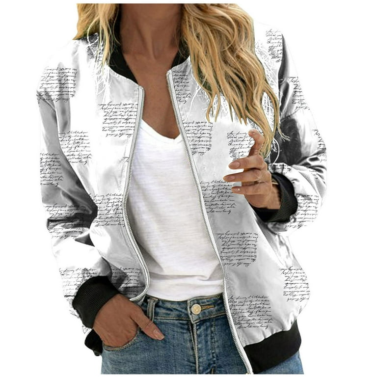 Zip Up Jacket for Women Lightweight Windproof Bomber Jackets Fashion Solid  Baseball Coat Boyfriend Loose Fit Outerwear