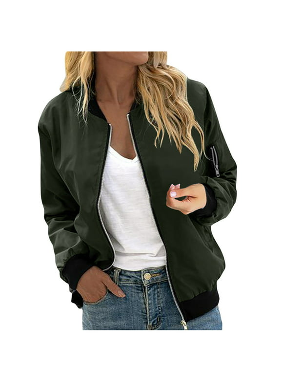 Zip Up Jacket for Women Lightweight Windproof Bomber Jackets Fashion Solid Baseball Coat Boyfriend Loose Fit Outerwear