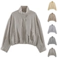 thumbnail image 1 of Zip Up Jacket for Women Plaid Long Sleeve Casual Lightweight Bomber Stand Collar Loose Fit Side Pockets Fall Fashion Coat, 1 of 6