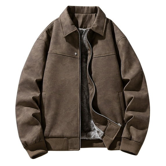 Zip-Up Jackets for Men Big and Tall Casual Long Sleeve Collared Sherpa Fleece Lined Coats Plus Size M-4XL Warm Outerwear Jacket with Pockets