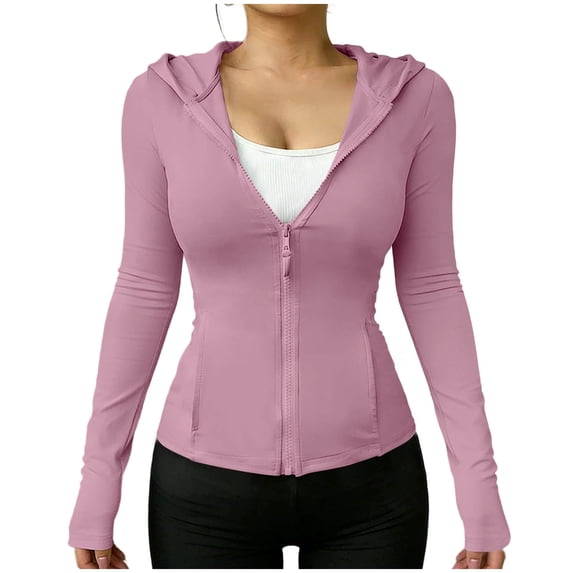 Zip Up Jackets Womens Athletic Lightweight 2026 Workout Hoodies Spring Shirt Fitted Gym Clothes with Pocket Pink M