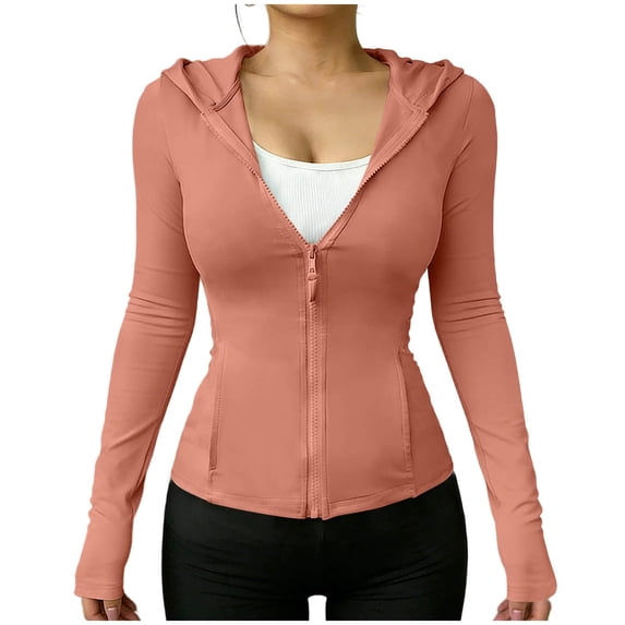 Zip Up Jackets Womens Athletic Lightweight 2026 Workout Hoodies Spring Shirt Fitted Gym Clothes with Pocket Rose Gold L