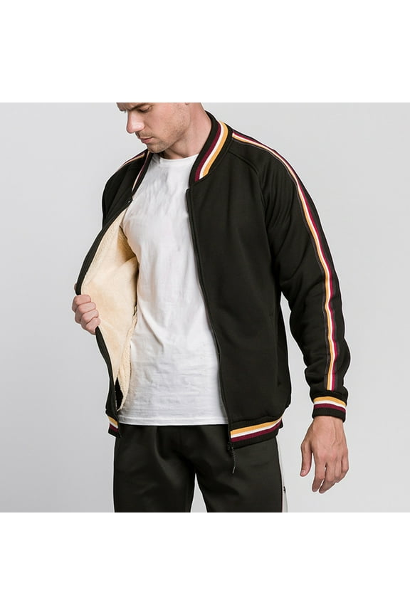 Zip Up Jackets for Men with Pockets Fleece Lined Coats Mens Casual Color Block Long Sleeve Thermal Warm Slim Going-Out Work Outerwear Jacket & Coat