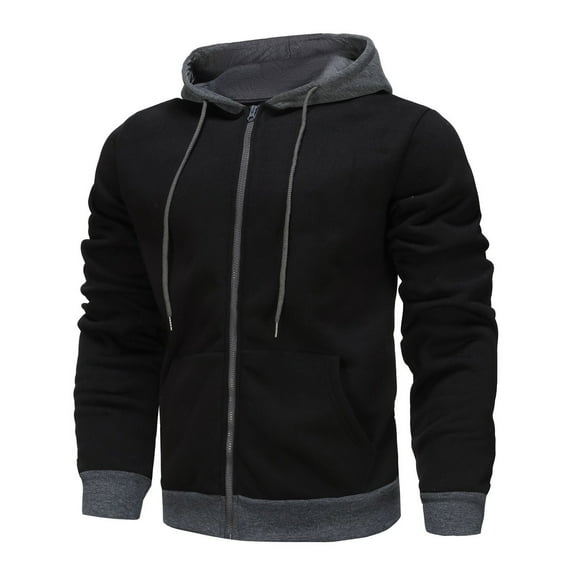 Zip Up Jackets for Men with Pockets Fleece Lined Hoodies & Sweatshirts Mens Casual Color Block Long Sleeve Warm Athletic Workout Outerwear Coats