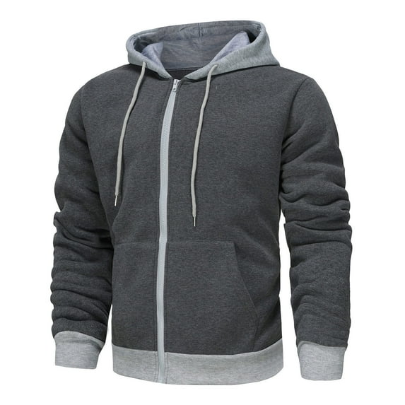 Zip Up Jackets for Men with Pockets Fleece Lined Hoodies & Sweatshirts Mens Casual Color Block Long Sleeve Warm Athletic Workout Outerwear Coats