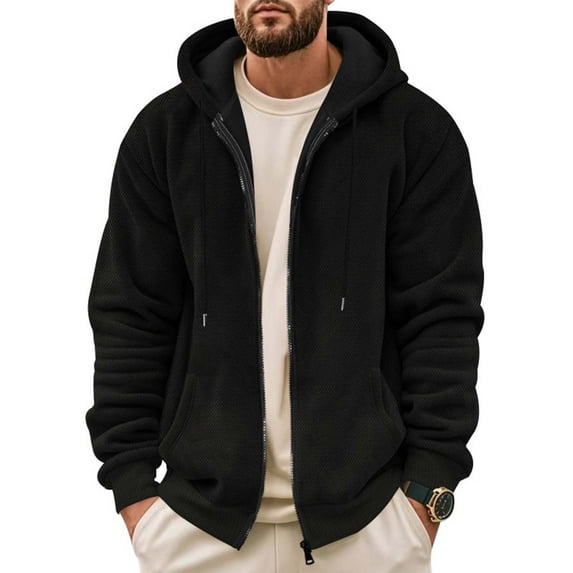 Zip Up Jackets for Men with Pockets and Hood Fleece Lined Hoodies & Sweatshirts Mens Casual Solid Color Long Sleeve Thermal Warm Outerwear Coats