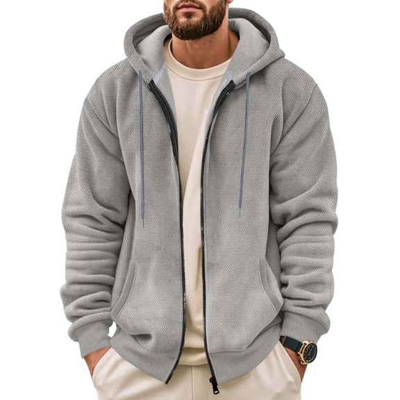 Zip Up Jackets for Men with Pockets and Hood Fleece Lined Hoodies & Sweatshirts Mens Casual Solid Color Long Sleeve Thermal Warm Outerwear Coats