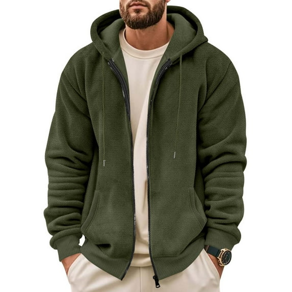 Zip Up Jackets for Men with Pockets and Hood Fleece Lined Hoodies & Sweatshirts Mens Casual Solid Color Long Sleeve Thermal Warm Outerwear Coats