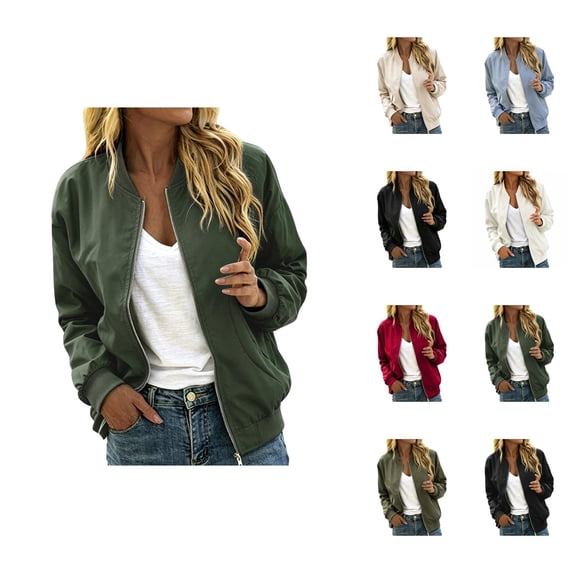 Zip Up Jackets for Women Long Sleeve Casual Lightweight Fall Coat Outerwear Bomber Jacket with Pockets