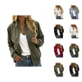 thumbnail image 1 of Zip Up Jackets for Women Long Sleeve Casual Lightweight Fall Coat Outerwear Bomber Jacket with Pockets, 1 of 5