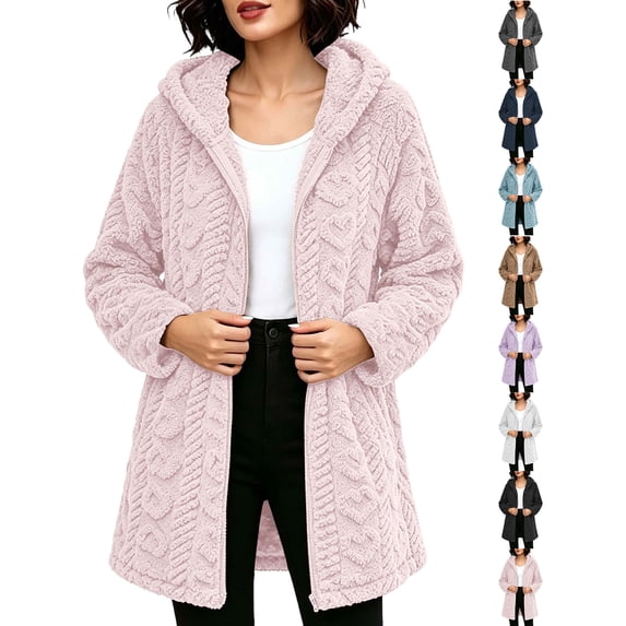 Zip Up Jackets for Women Plus Size Hooded Double-sided Velvet Long Sleeved Versatile Jacket Top