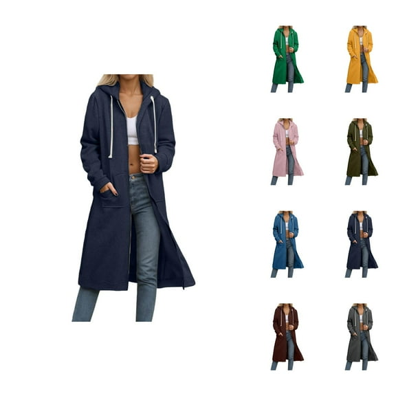 Zip Up Long Hoodies for Women 2025 Fall Winter Full Zipper Plain Hoodie with Pockets Hooded Sweatshirt Pullover Tops