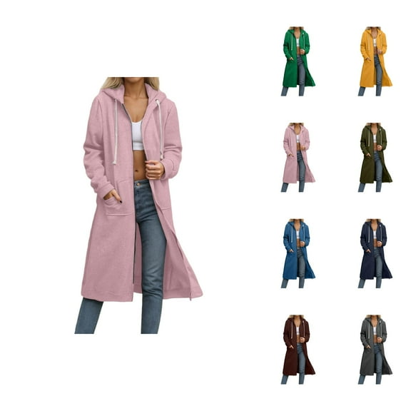 Zip Up Long Hoodies for Women 2025 Fall Winter Full Zipper Plain Hoodie with Pockets Hooded Sweatshirt Pullover Tops