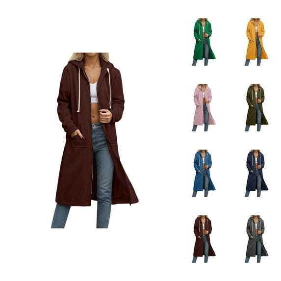 Zip Up Long Hoodies for Women 2025 Fall Winter Full Zipper Plain Hoodie with Pockets Hooded Sweatshirt Pullover Tops