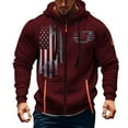 thumbnail image 1 of Zip Up Men Jacket Red Hooded Workout Shirt Patriotic Pocket Fall Winter Coat for Men, 1 of 3