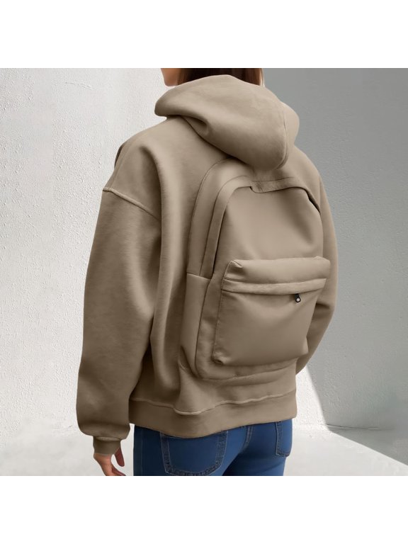 Zip Up Men's Hoodie with Backpack Casual Sweatshirt for Women Solid Color Unisex Hooded Jacket
