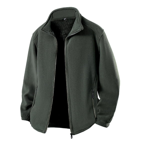 Zip Up Men's Jacket Bomber Fleece Green Jacket Casual Pockets Long Sleeve Men's Clothing