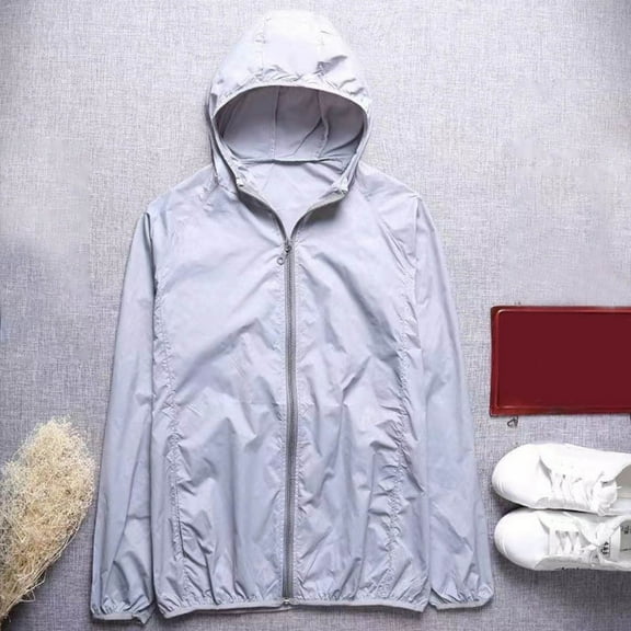 Zip Up Men's Winter Coats Plain Gray Lightweight Jacket Hood Casual Long Sleeve Pocket Men Coat