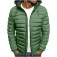 thumbnail image 1 of Zip Up Mens Jacket Puffer Green Down Jacket Warm Hood Quilted Lightweight Winter Clothes for Men, 1 of 6