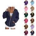 thumbnail image 1 of Zip Up Plain Hoodie for Women 2026 Fashion Fall Winter Solid Color Hooded Sweatshirt with Pockets Jacket Coat, 1 of 5