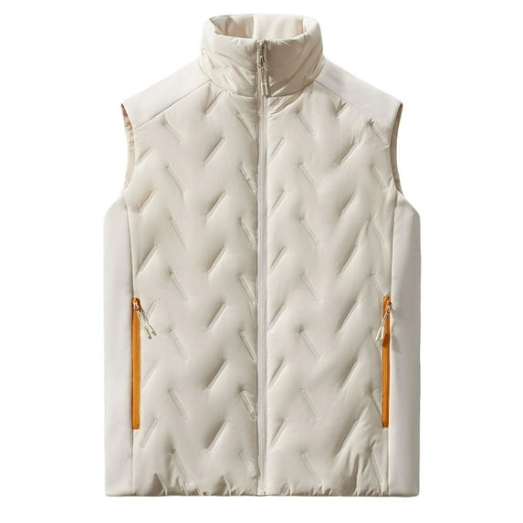 Zip Up Puffer Vest for Men, Stand Collar Winter Warm Casual Sleeveless Quilted Outerwear Jackets with Pockets