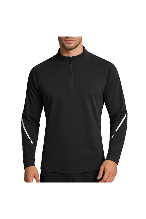 Zip Up Pullover for Men Athletic Sports Long Sleeve with Reflective Strip Slim Fit Running Shirt Dad Gifts