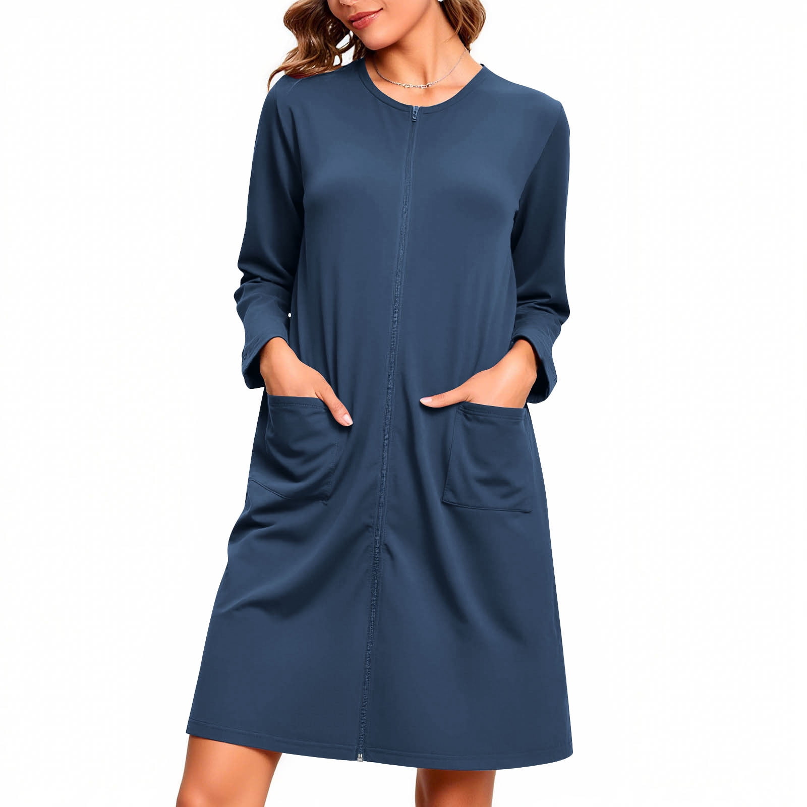 Zip Up Robes for Women Short Waffle Bathrobe Lightweight Knee Length ...
