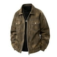 thumbnail image 1 of Zip Up Shirts for Men Brown Jacket Button Plain Warm Casual Mens Winter Clothes, 1 of 2