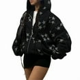 thumbnail image 1 of Zip Up Star Print Hoodies for Women Cropped Sweatshirts Fall Fashion Outfits Y2k Fleece Couples Clothes Black S, 1 of 6
