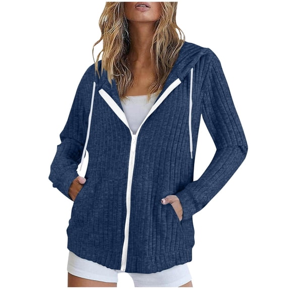 Zip Up Sweater Women Lightweight Knit Hoodie Long Sleeve Hooded Sweatshirt Trendy Fall Cardigan Jacket Outwear