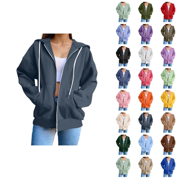 Zip Up Sweatshirt Women 2026 Fall Winter Casual Long Sleeve Basic Hoodie Sweatshirt with Pockets Jacket Coat Outerwear