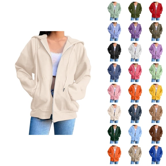 Zip Up Sweatshirt Women 2026 Fall Winter Casual Long Sleeve Basic Hoodie Sweatshirt with Pockets Jacket Coat Outerwear