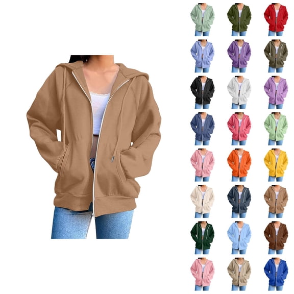 Zip Up Sweatshirt Women 2026 Fall Winter Casual Long Sleeve Basic Hoodie Sweatshirt with Pockets Jacket Coat Outerwear