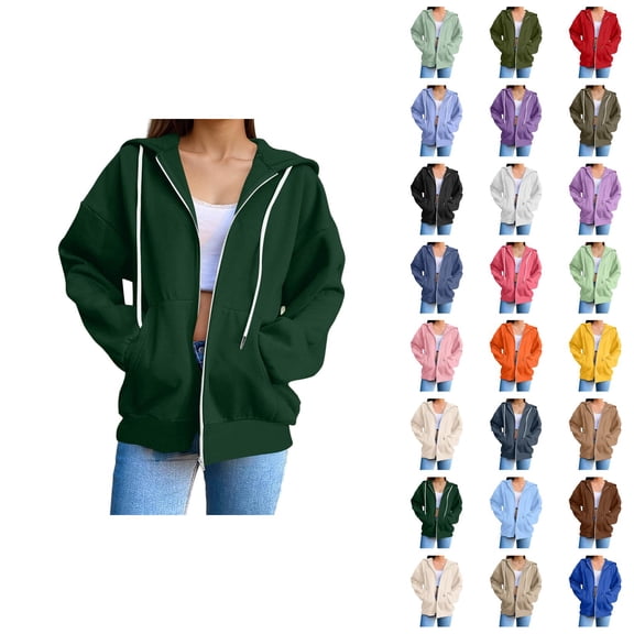 Zip Up Sweatshirt Women 2026 Fall Winter Casual Long Sleeve Basic Hoodie Sweatshirt with Pockets Jacket Coat Outerwear