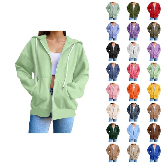 Zip Up Sweatshirt Women 2026 Fall Winter Casual Long Sleeve Basic Hoodie Sweatshirt with Pockets Jacket Coat Outerwear