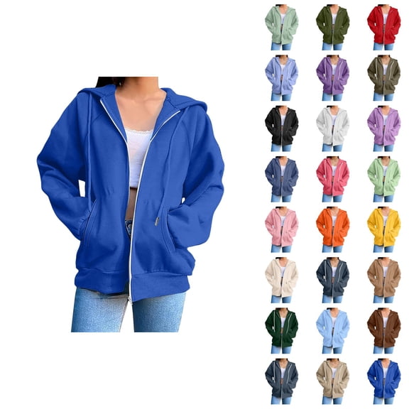 Zip Up Sweatshirt Women 2026 Fall Winter Casual Long Sleeve Basic Hoodie Sweatshirt with Pockets Jacket Coat Outerwear