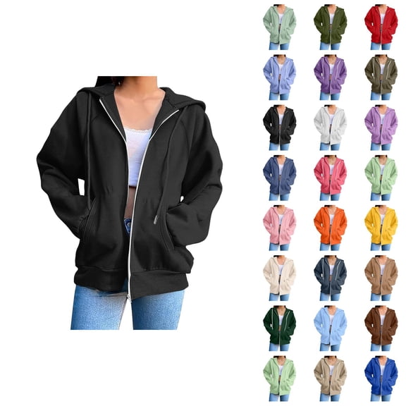 Zip Up Sweatshirt Women 2026 Fall Winter Casual Long Sleeve Basic Hoodie Sweatshirt with Pockets Jacket Coat Outerwear