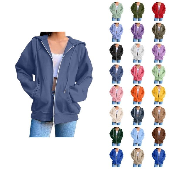 Zip Up Sweatshirt Women 2026 Fall Winter Casual Long Sleeve Basic Hoodie Sweatshirt with Pockets Jacket Coat Outerwear