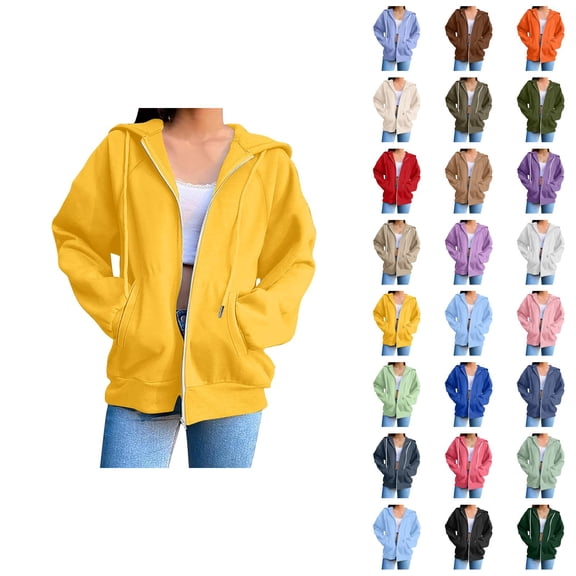 Zip Up Sweatshirt Women 2026 Fall Winter Trendy Long Sleeve Plain Hoodie Sweatshirt Jacket Coat Outerwear with Pockets