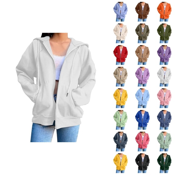 Zip Up Sweatshirt Women 2026 Fall Winter Trendy Long Sleeve Plain Hoodie Sweatshirt Jacket Coat Outerwear with Pockets