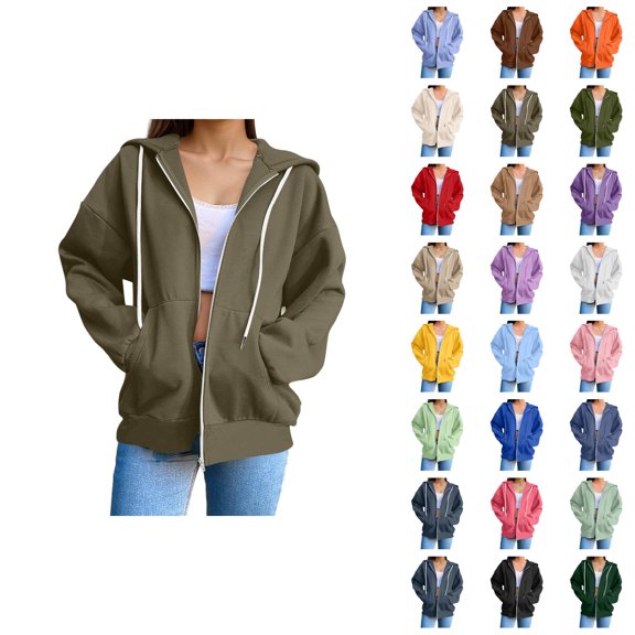 Zip Up Sweatshirt Women 2026 Fall Winter Trendy Long Sleeve Plain Hoodie Sweatshirt Jacket Coat Outerwear with Pockets