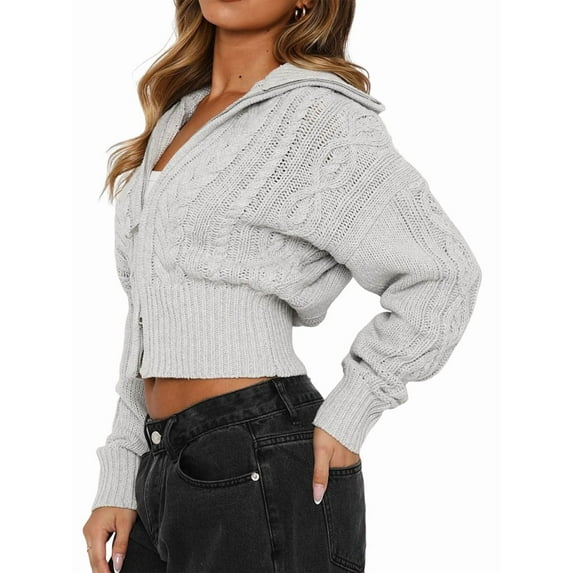 Zip Up Sweatshirts for Women Casual Outfits Cardigan Outerwear Trendy Winter Jackets Coat Grey L