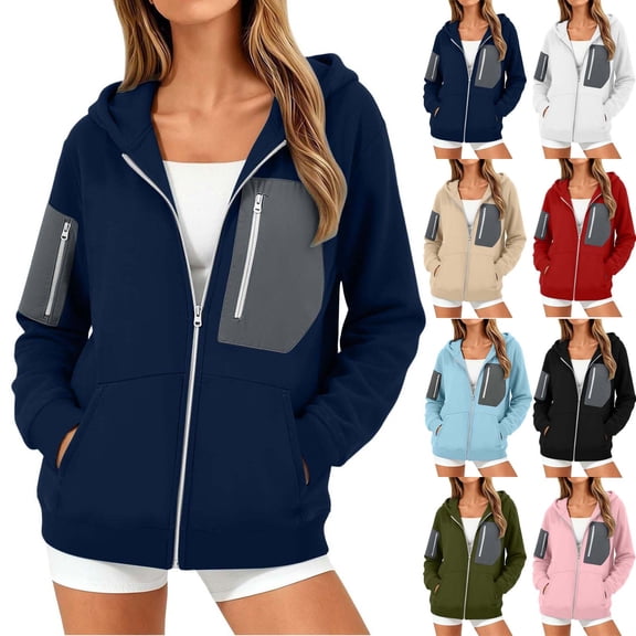 Zip Up Sweatshirts for Women Long Sleeve Hooded Jackets Womens Casual Loose Sweatshirts with Pockets