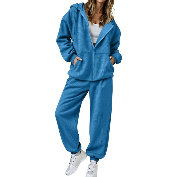 Zip Up Sweatsuits Sets for Women Soft Fleece Long Sleeve Hoodie Sweatshirt and Jogger Sweatpants Fall 2 Piece Outfit Sets
