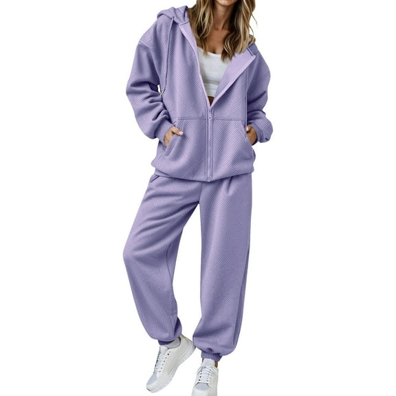 Zip Up Sweatsuits Sets for Women Soft Fleece Long Sleeve Hoodie Sweatshirt and Jogger Sweatpants Fall 2 Piece Outfit Sets