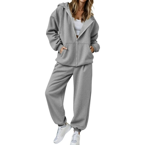 Zip Up Sweatsuits Sets for Women Soft Fleece Long Sleeve Hoodie Sweatshirt and Jogger Sweatpants Fall 2 Piece Outfit Sets
