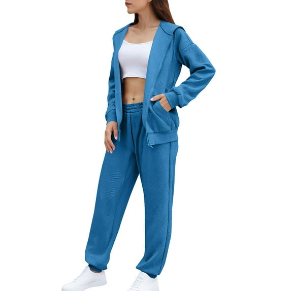 Zip Up Sweatsuits Sets for Women Soft Fleece Long Sleeve Hoodie Sweatshirt and Jogger Sweatpants Fall 2 Piece Outfit Sets
